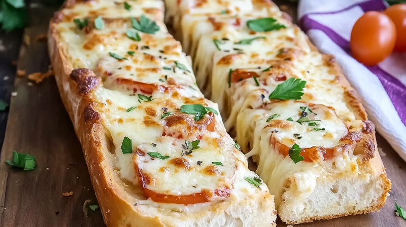 French bread pizza with Alfredo sauce