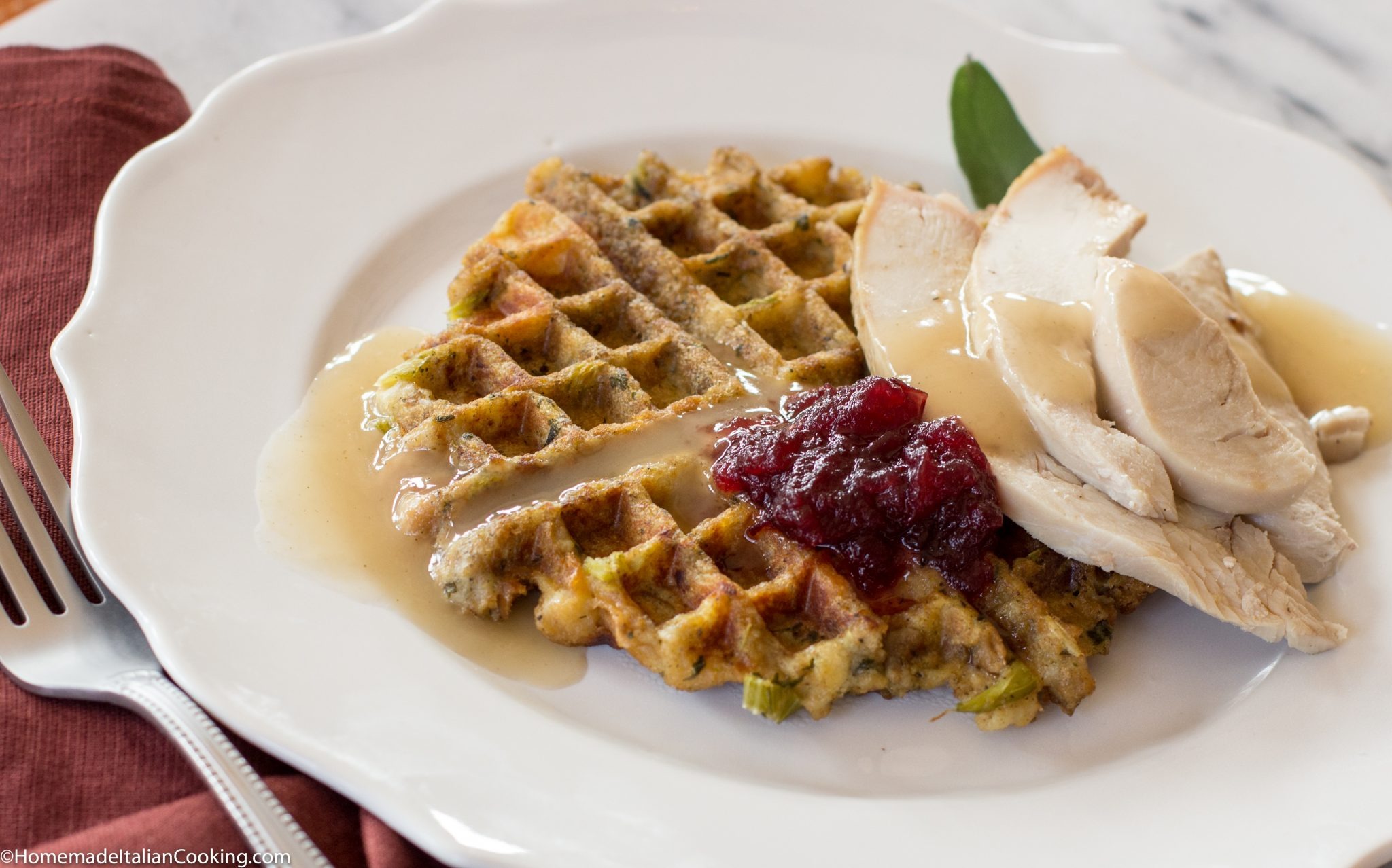Leftover Turkey and Stuffing Waffles