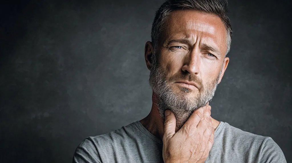 A man experiencing razor throat pain