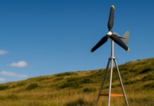 Portable Wind Turbine shown on an open field.