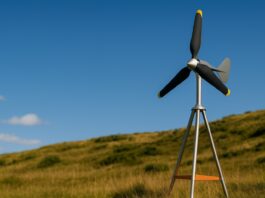 Portable Wind Turbine shown on an open field.
