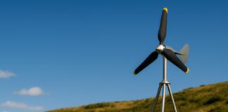 Portable Wind Turbine shown on an open field.