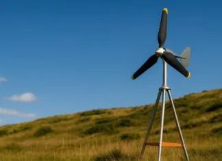 Portable Wind Turbine shown on an open field.