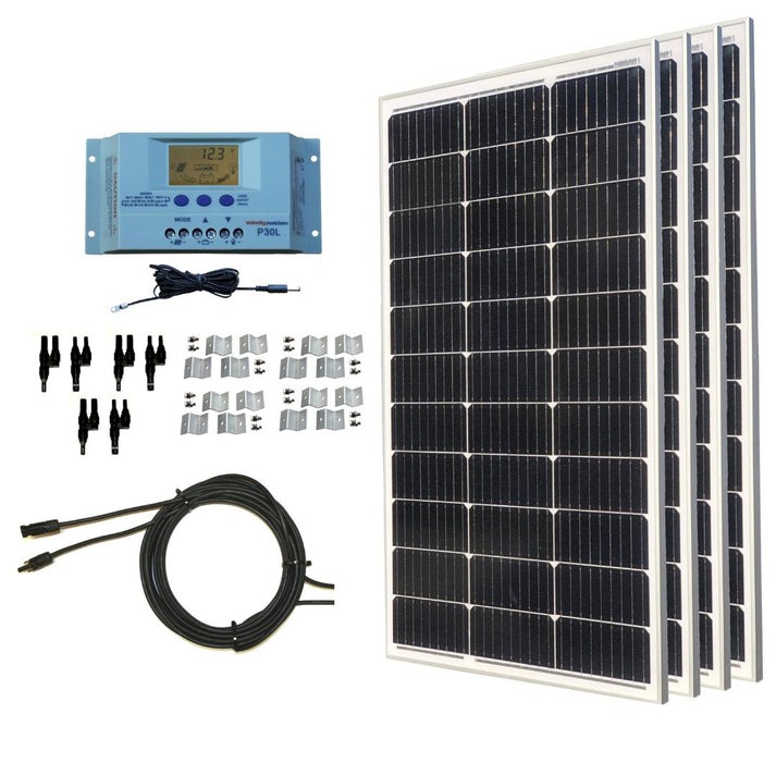 WindyNation 400 Watt Monocrystalline Solar Panel Kit With P30L Controller