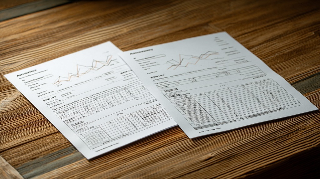 Two printed profit sheets side by side labeled Amazon and eBay