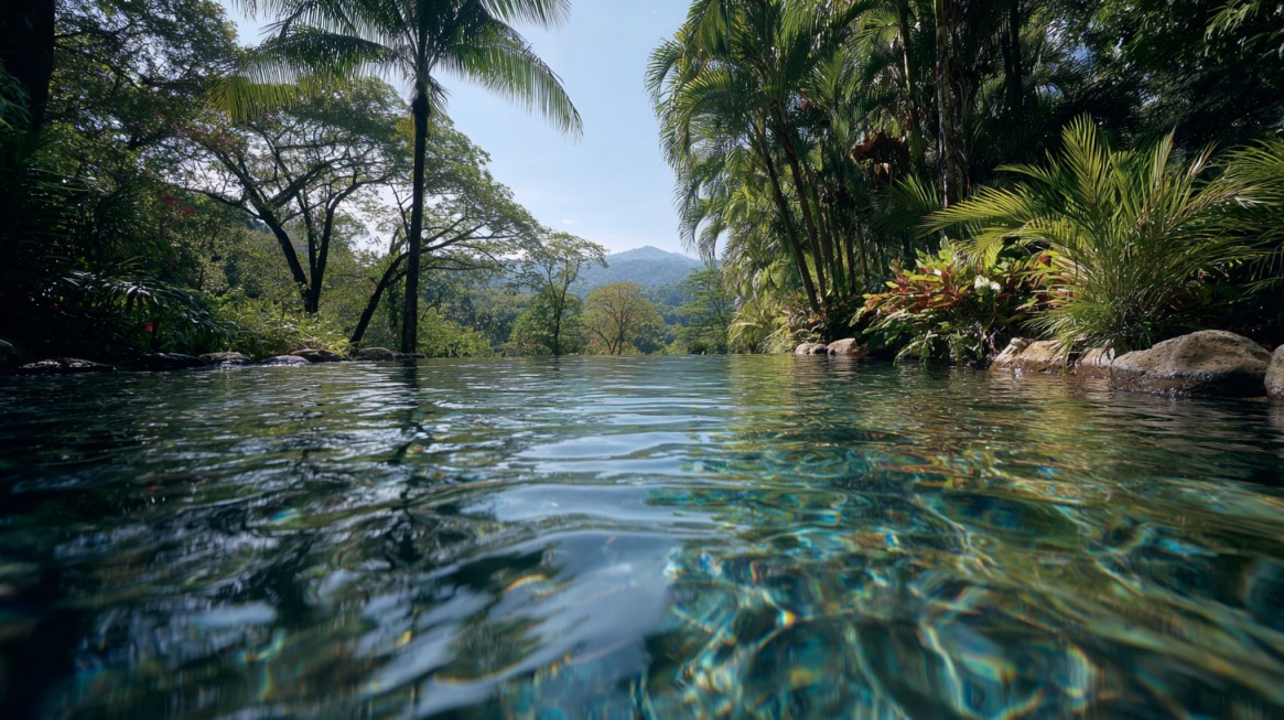 Infinity pool surrounded by lush jungle in Costa Rica