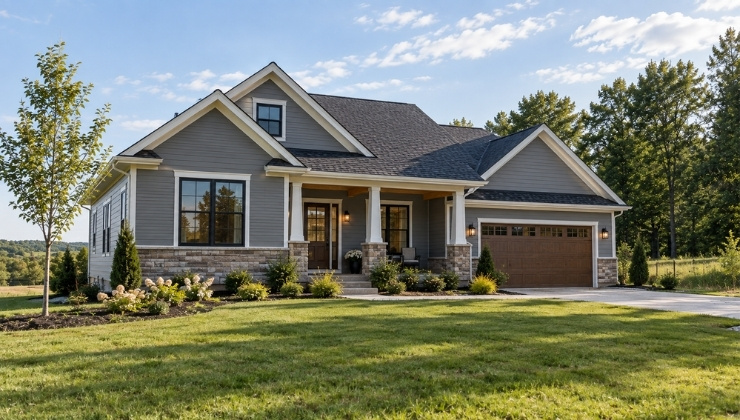 Finished American home on a spacious rural lot with lawn and surrounding trees